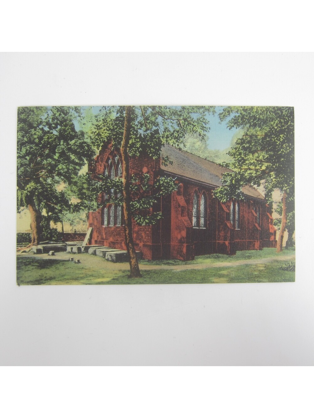Vintage Postcard Jamestown Virginia Church Sycamore James & Sarah Blair Tombs